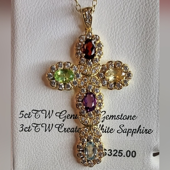 Gemstone & white sapphire cross - Picture 3 of 9